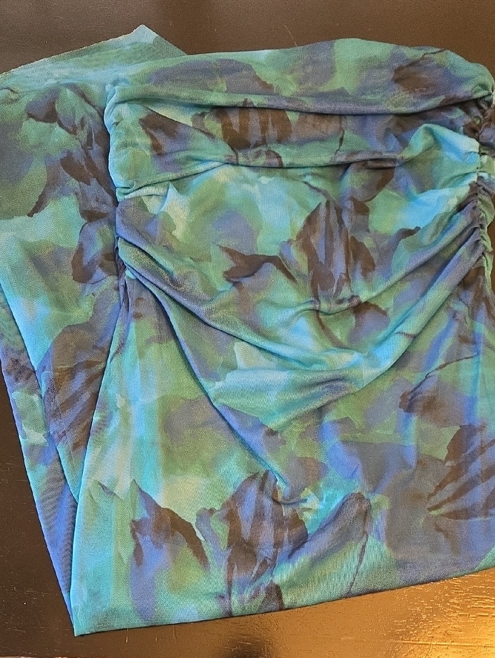 Blue-Green Floral Strapless Dress